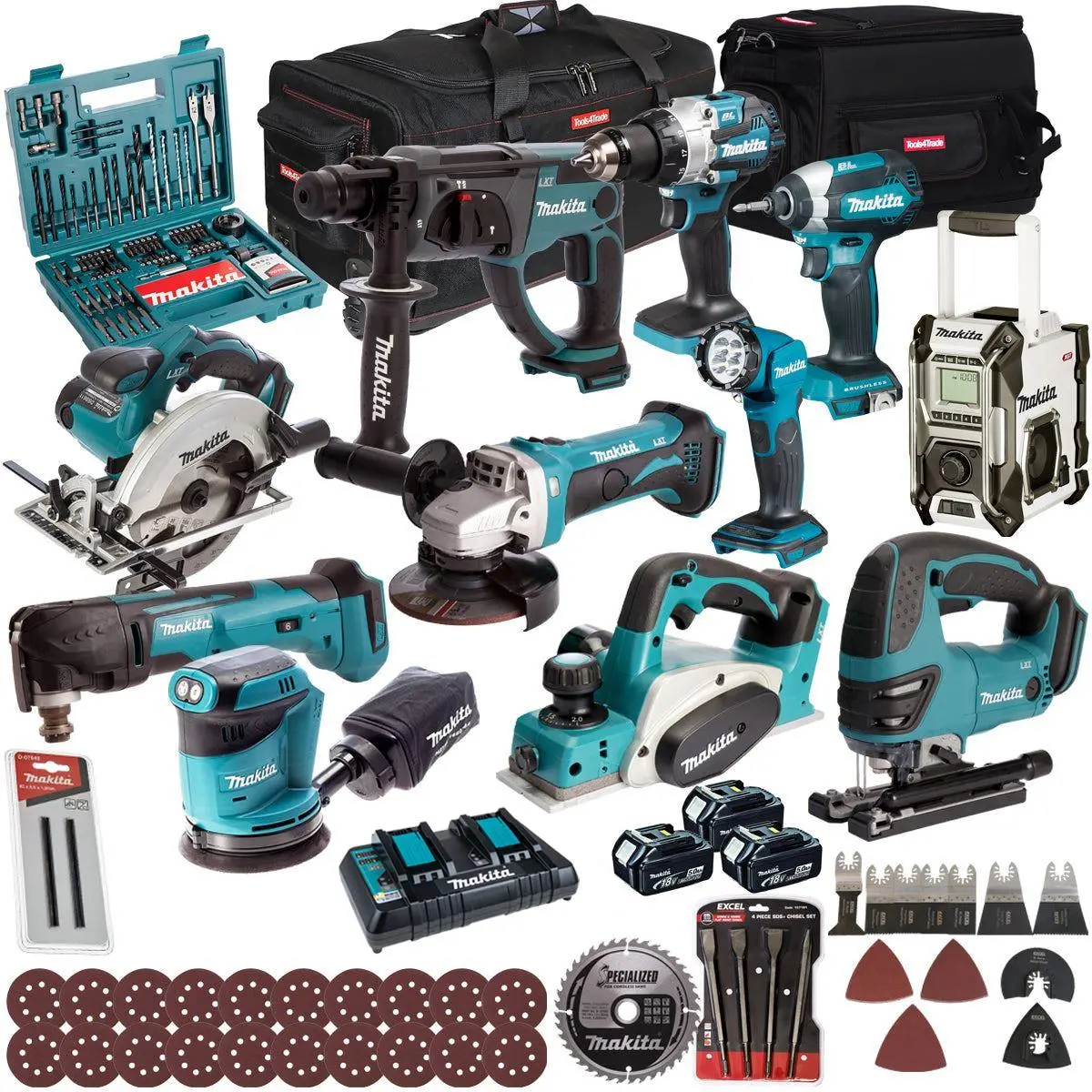 Makita 18V 11 Piece Combo Kit With 3 X 5.0Ah Battery Charger & Accessories Set T4tkit-17224 1