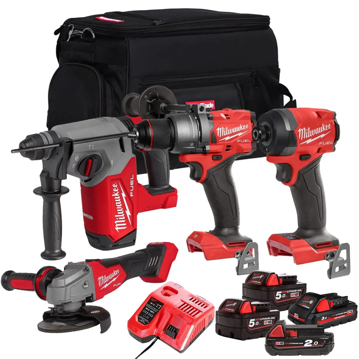 Milwaukee M18fpp26z-504B 18V Brushless 4 Piece Power Tool Kit With 4 X Batteries Charger & Bag 1