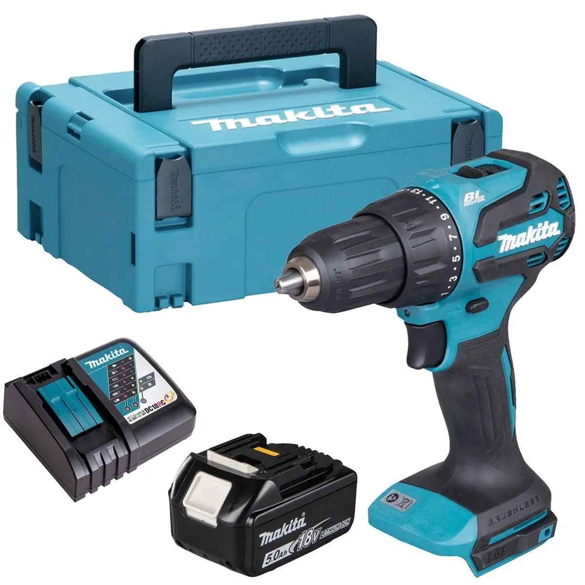 Makita Dhp490rt1j 18V Lxt Brushless Combi Drill With 1 X 5.0Ah Battery, Charger In Case 1