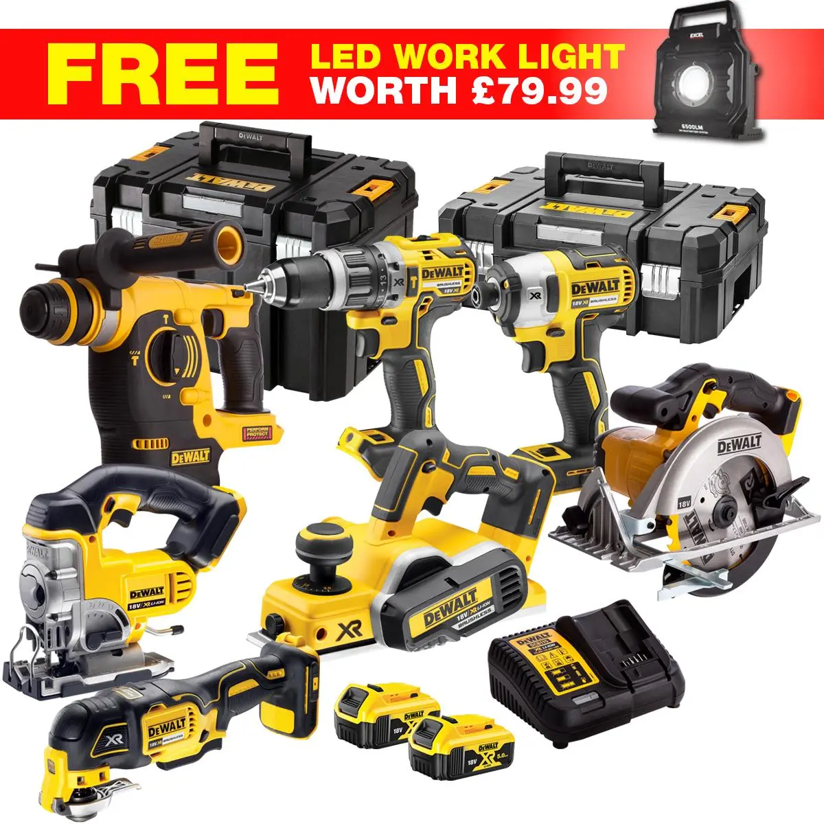 Dewalt Dckt4t8wlf 18V Xr 8 Piece Power Tool Kit With 2 X 5.0Ah Batteries Charger & Toolbox 1