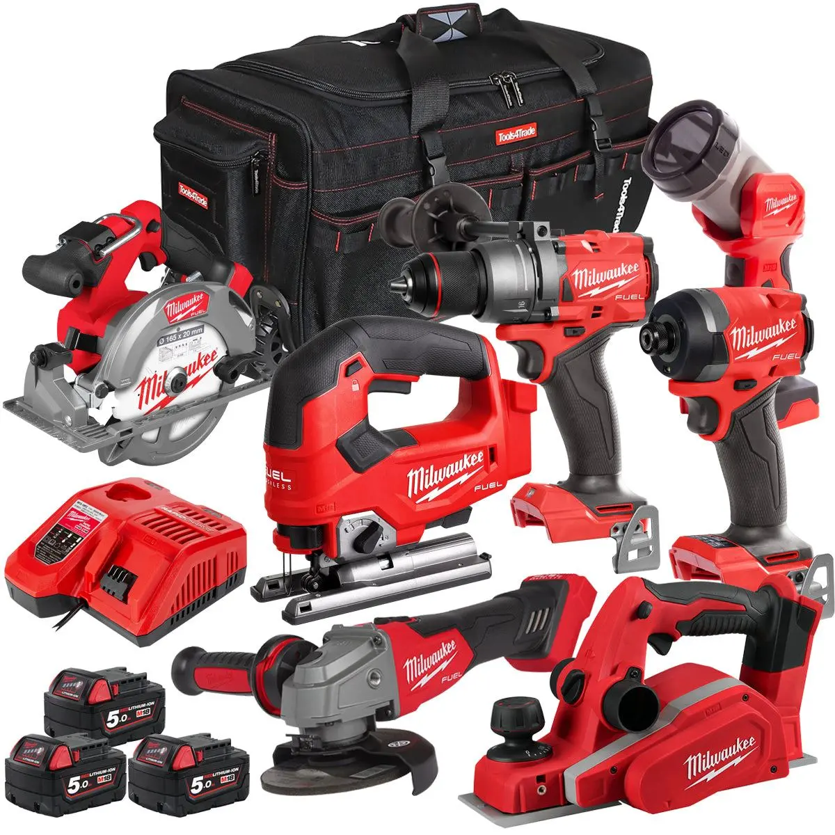 Milwaukee 18V 7 Piece Power Tool Kit With 3 X 5.0Ah Batteries T4tkitm-96 1