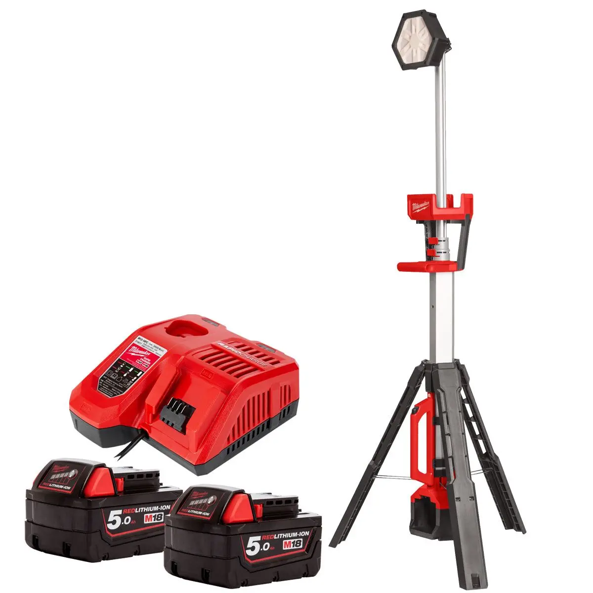 Milwaukee M18sal2-0 18V Led Stand Light With 2 X 5.0Ah Battery & Charger 1