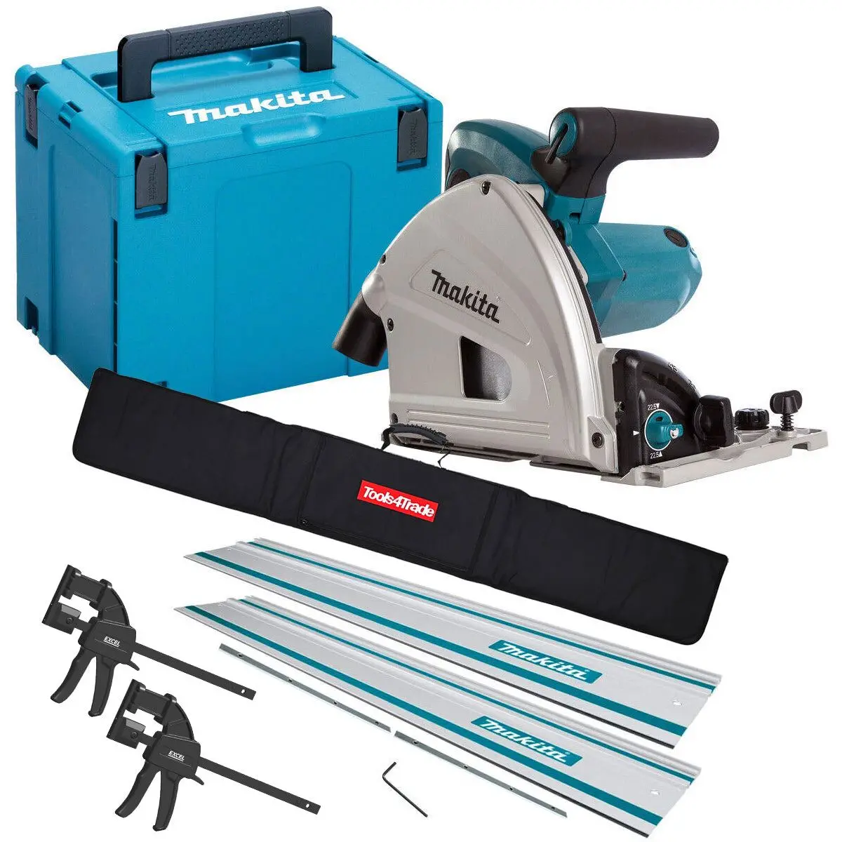 Makita Sp6000j/1 110V 165Mm Plunge Saw In Case With 2 X Guide Rail Connector Bar & Clamp 1