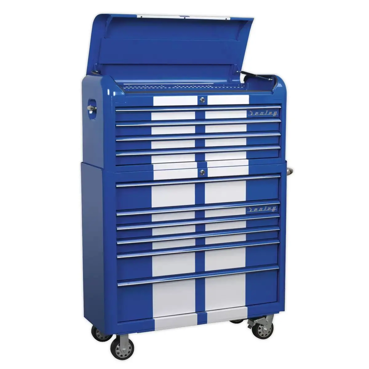 Sealey Ap41combobws 10 Drawer Retro Style Wide Topchest & Rollcab Combination Blue/White Stripes 1