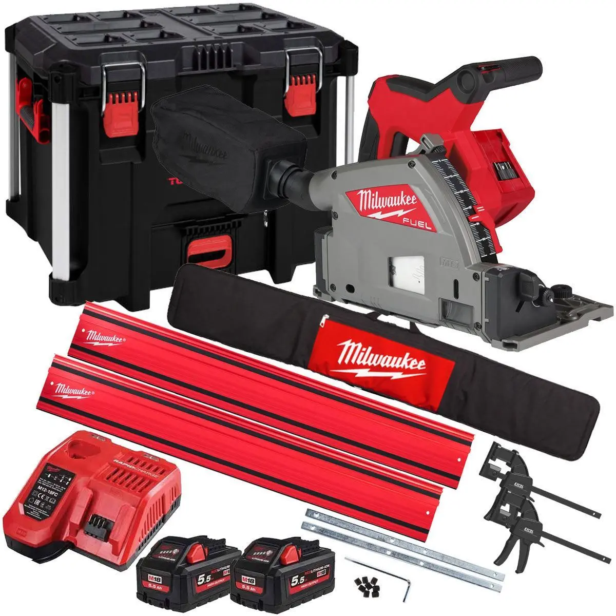 Milwaukee M18fps55-552P 18V 165Mm Fuel Brushless Plunge Saw With 2 X 5.5Ah Battery & Guide Rail Kit 1