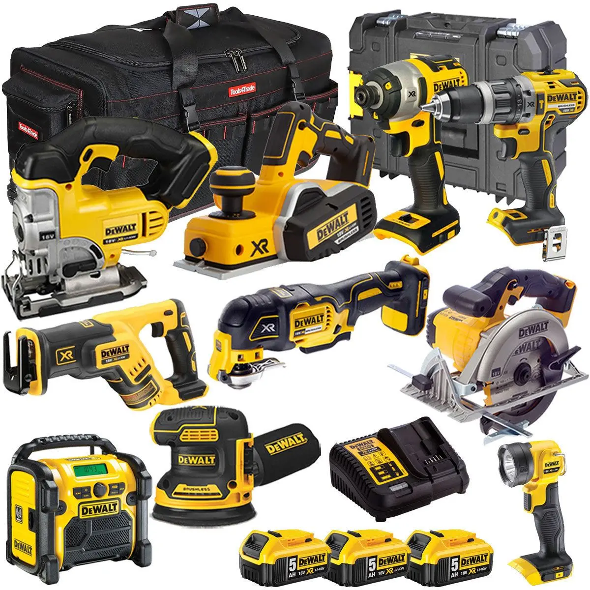 Dewalt 18V 10 Piece Power Tool Kit With 3 X 5.0Ah Battery & Charger T4tkit-9617 1