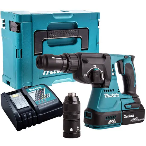 Makita Dhr243z 18V Lxt Brushless 24Mm Sds+ Rotary Hammer Drill With 1 X 5.0Ah Battery, Charger In Case 1