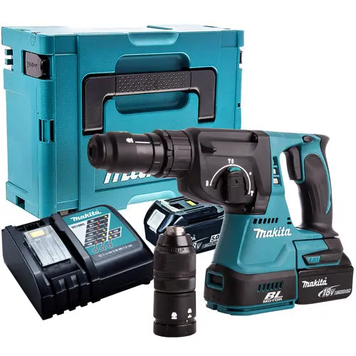 Makita Dhr243z 18V Lxt Brushless 24Mm Sds+ Rotary Hammer Drill With 2 X 5.0Ah Batteries, Charger In Case 1