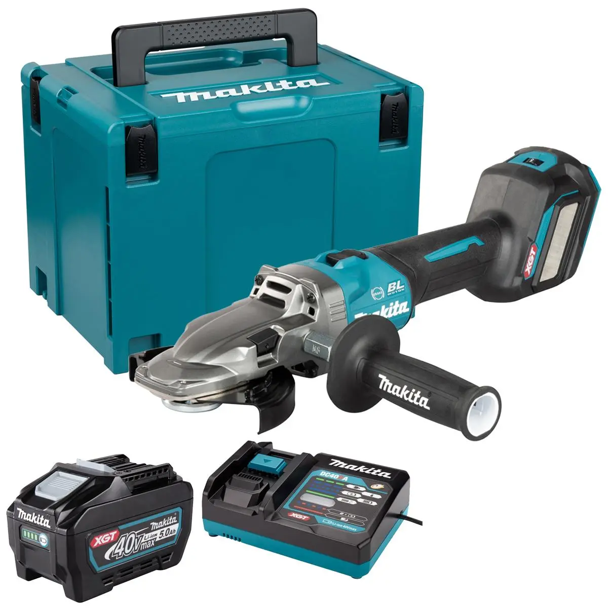 Makita Ga055gz01 40V Max Xgt Brushless Angle Grinder With 1 X 5.0Ah Battery Charger & Case 1
