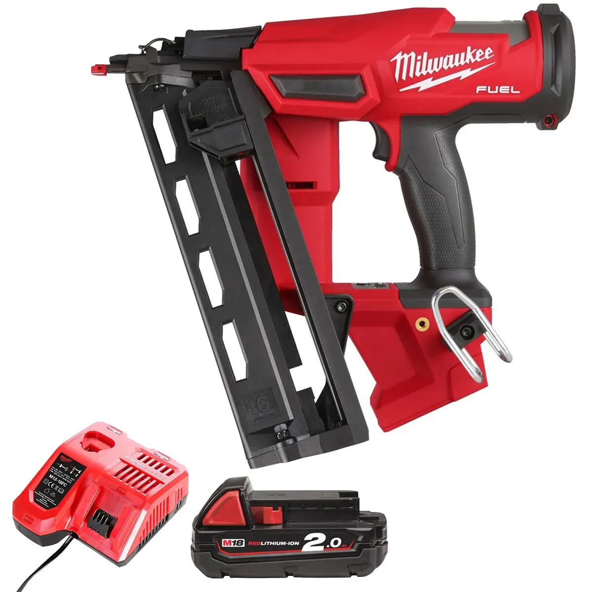 Milwaukee M18fn16ga-0 18V Brushless 16G Angled Finish Nailer With 1 X 2.0Ah Battery & Charger 1