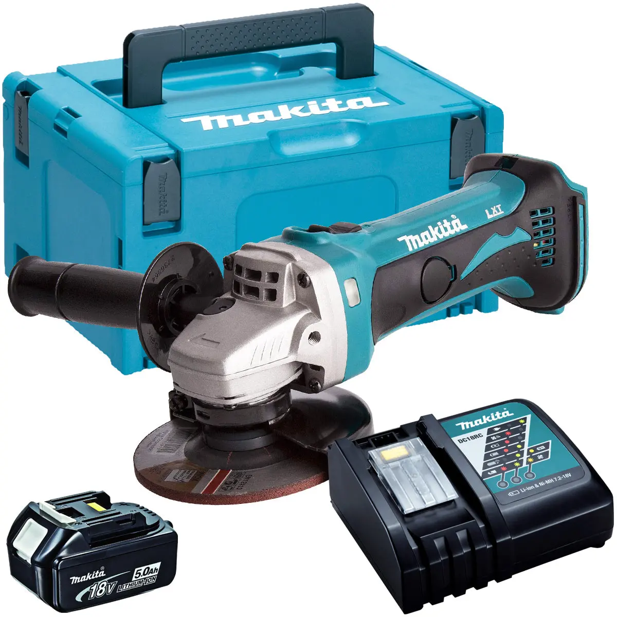 Makita Dga452z 18V 115Mm Angle Grinder With 1 X 5.0Ah Battery & Charger In Case 1