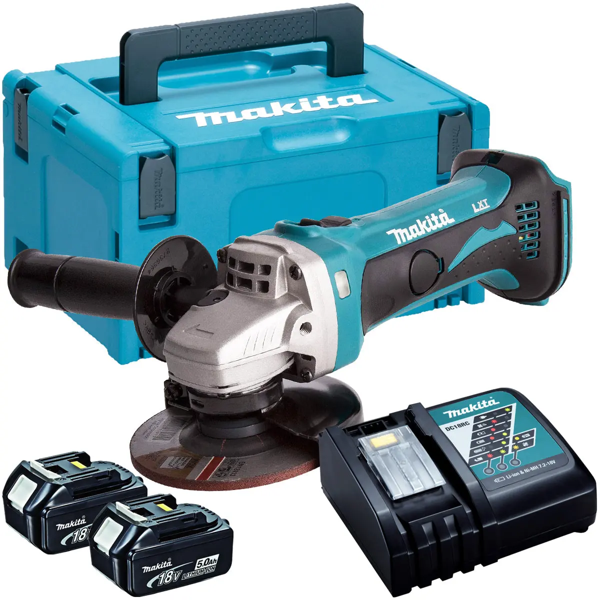 Makita Dga452z 18V 115Mm Angle Grinder With 2 X 5.0Ah Batteries & Charger In Case 1
