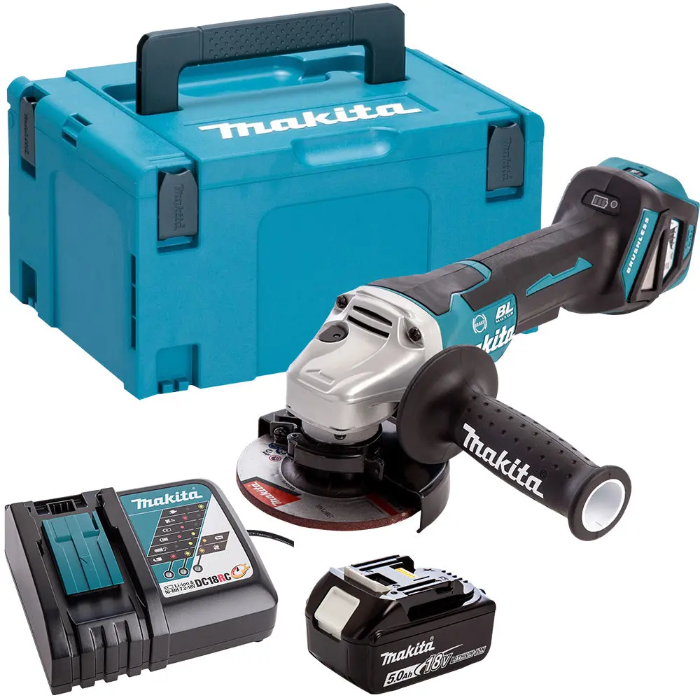 Makita Dga467z 18V Brushless 115Mm Angle Grinder With 1 X 5.0Ah Battery & Charger In Case 1