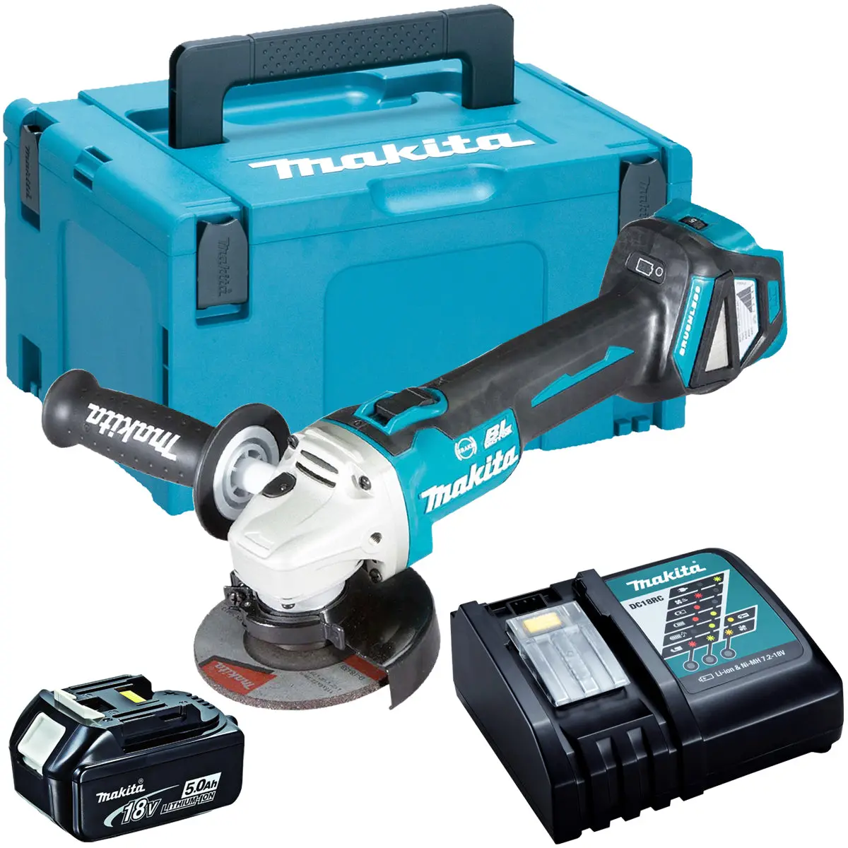Makita Dga513z 18V Brushless 125Mm Angle Grinder With 1 X 5.0Ah Battery & Charger In Case 1