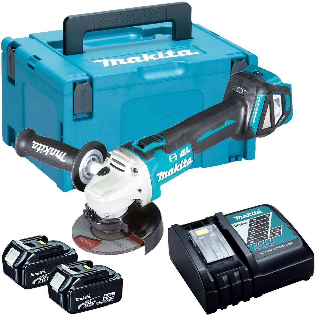 Makita Dga513z 18V Brushless 125Mm Angle Grinder With 2 X 5.0Ah Batteries & Charger In Case 1