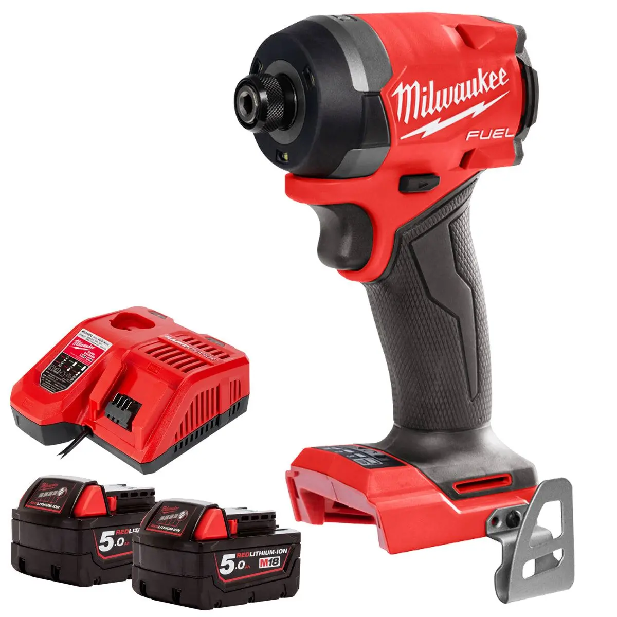 Milwaukee M18fid3-0 18V Fuel Brushless 1/4" Impact Driver With 2 X 5.0Ah Battery & Charger 1