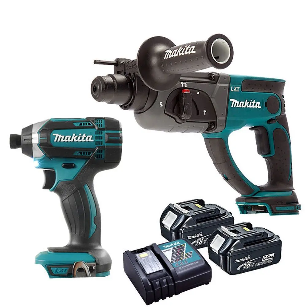 Makita Rotary Hammer Drill & Impact Driver With 2 X 5.0Ah Batteries & Charger 1