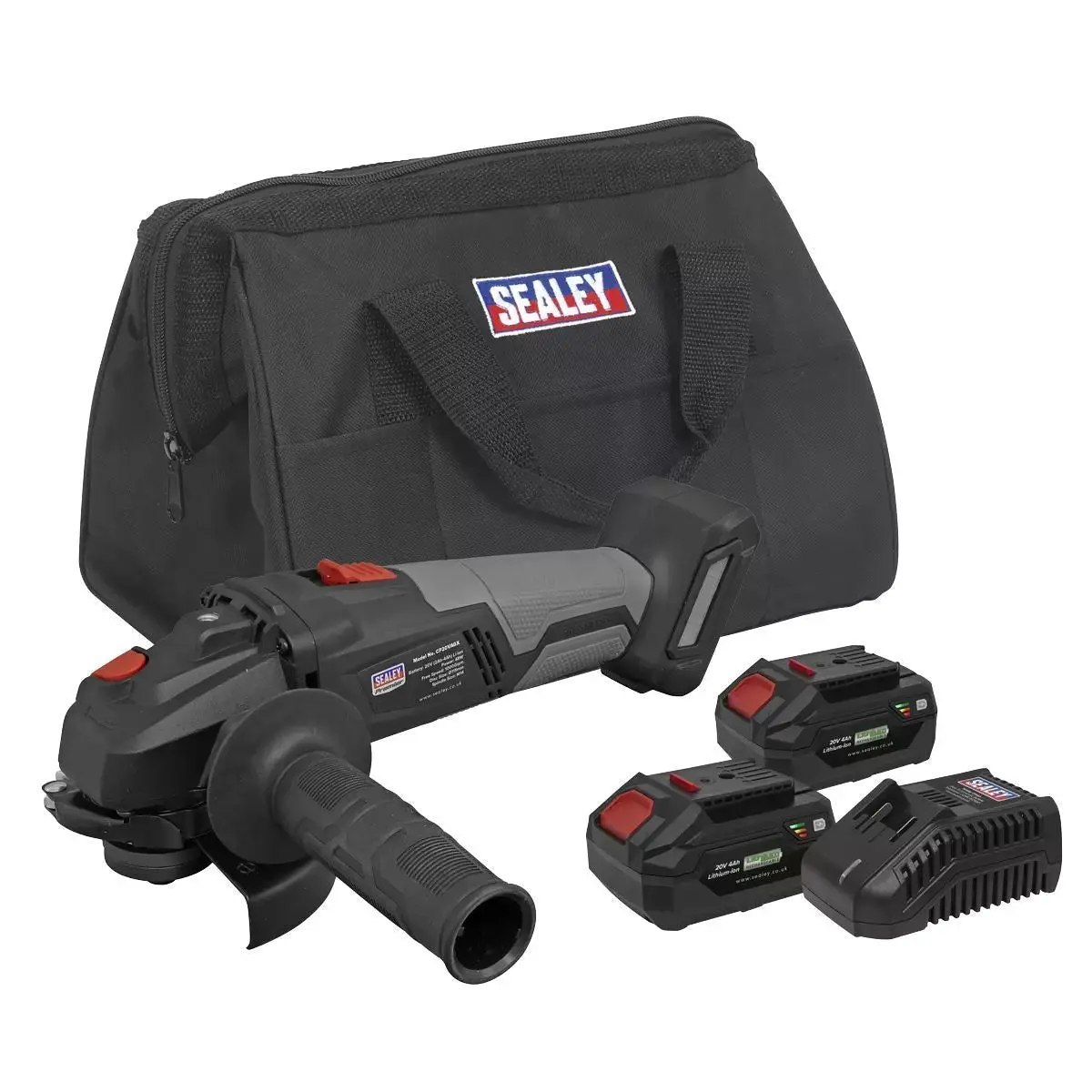 Sealey Cp20vagxkit 20V Brushless 115Mm Angle Grinder Kit With 2 X 4.0Ah Batteries & Charger In Bag 1