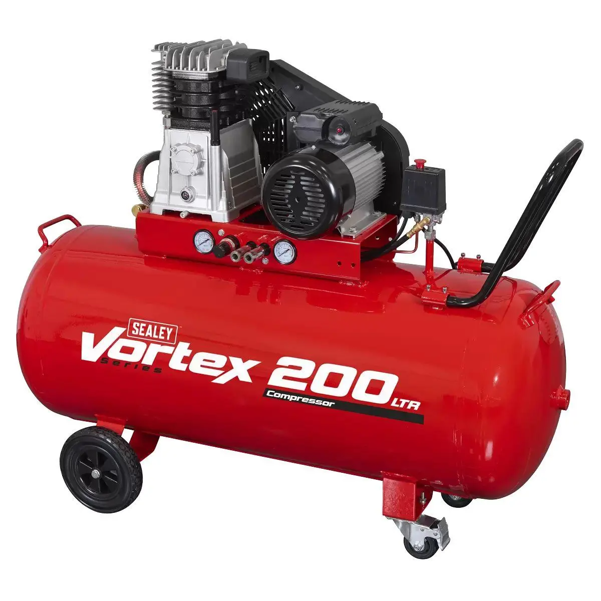 Sealey Sac1203b 200L Belt Drive Air Compressor With Cast Cylinders & Wheels 3.5Hp 1