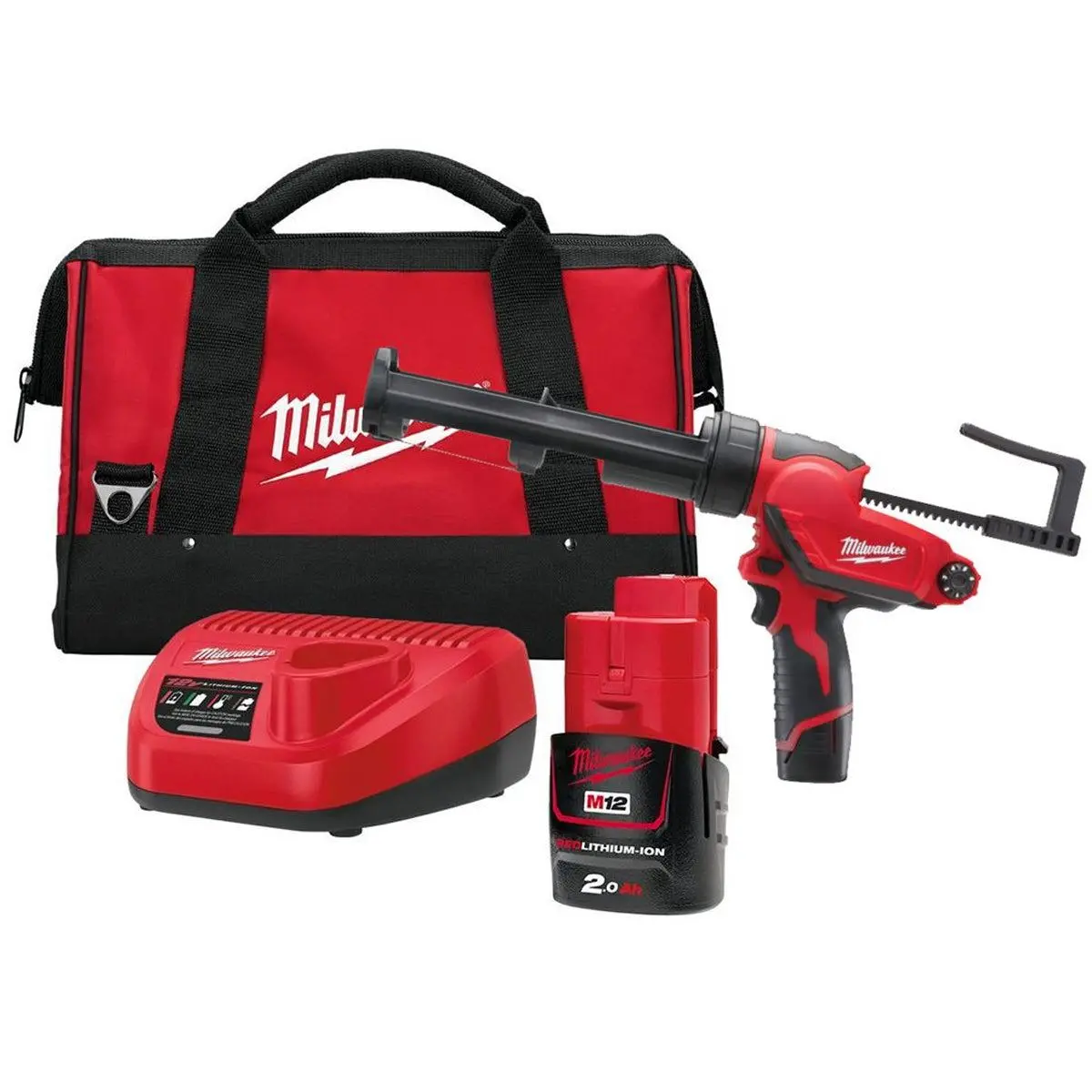 Milwaukee M12pcg310c-201B 12V 310Ml Caulking Gun With 1 X 2.0Ah Battery, Charger & Bag 4933448763 1