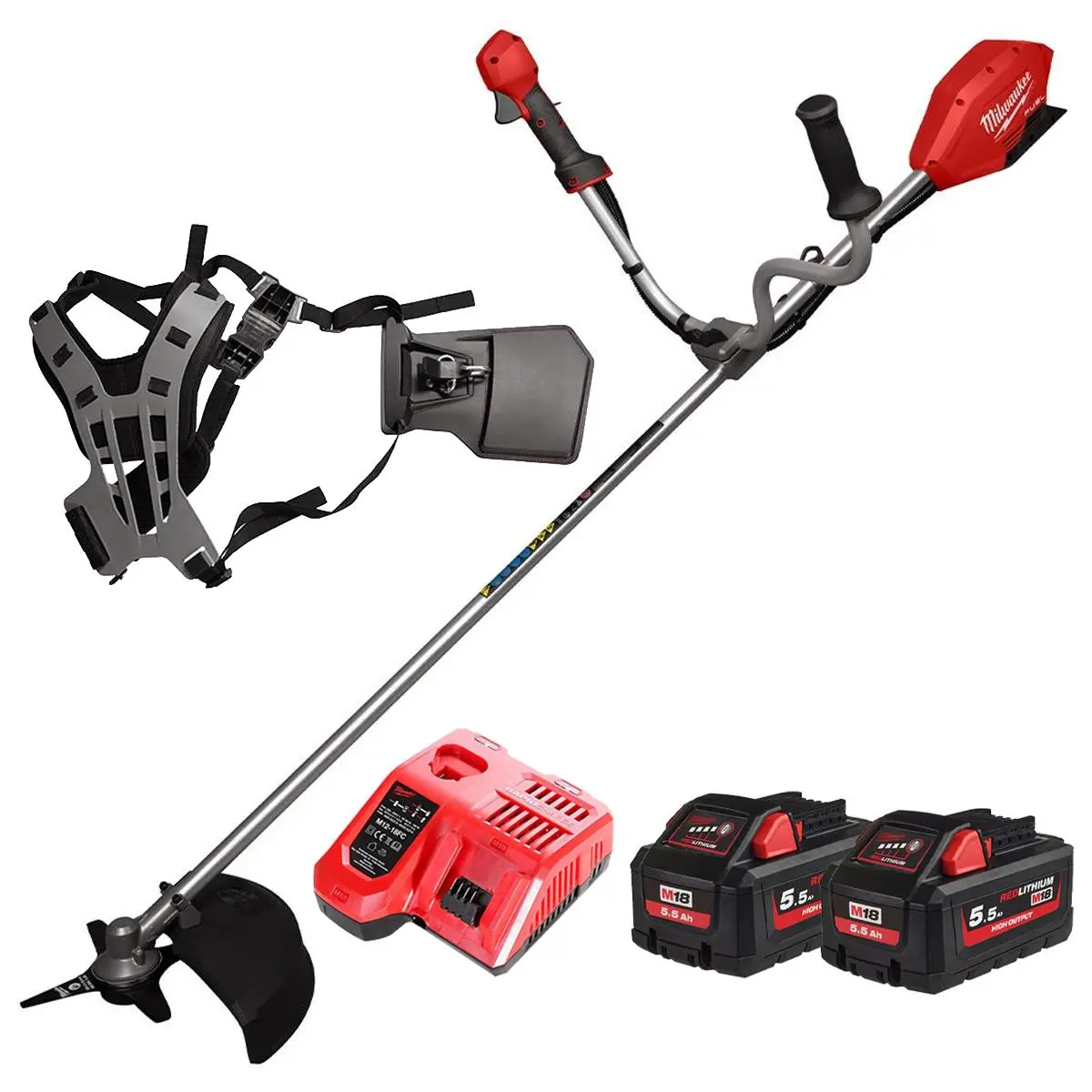 Milwaukee M18fbcu-0 M18 18V Brushless Brush Cutter With 2 X 5.5Ah Batteries Charger & Harness 1