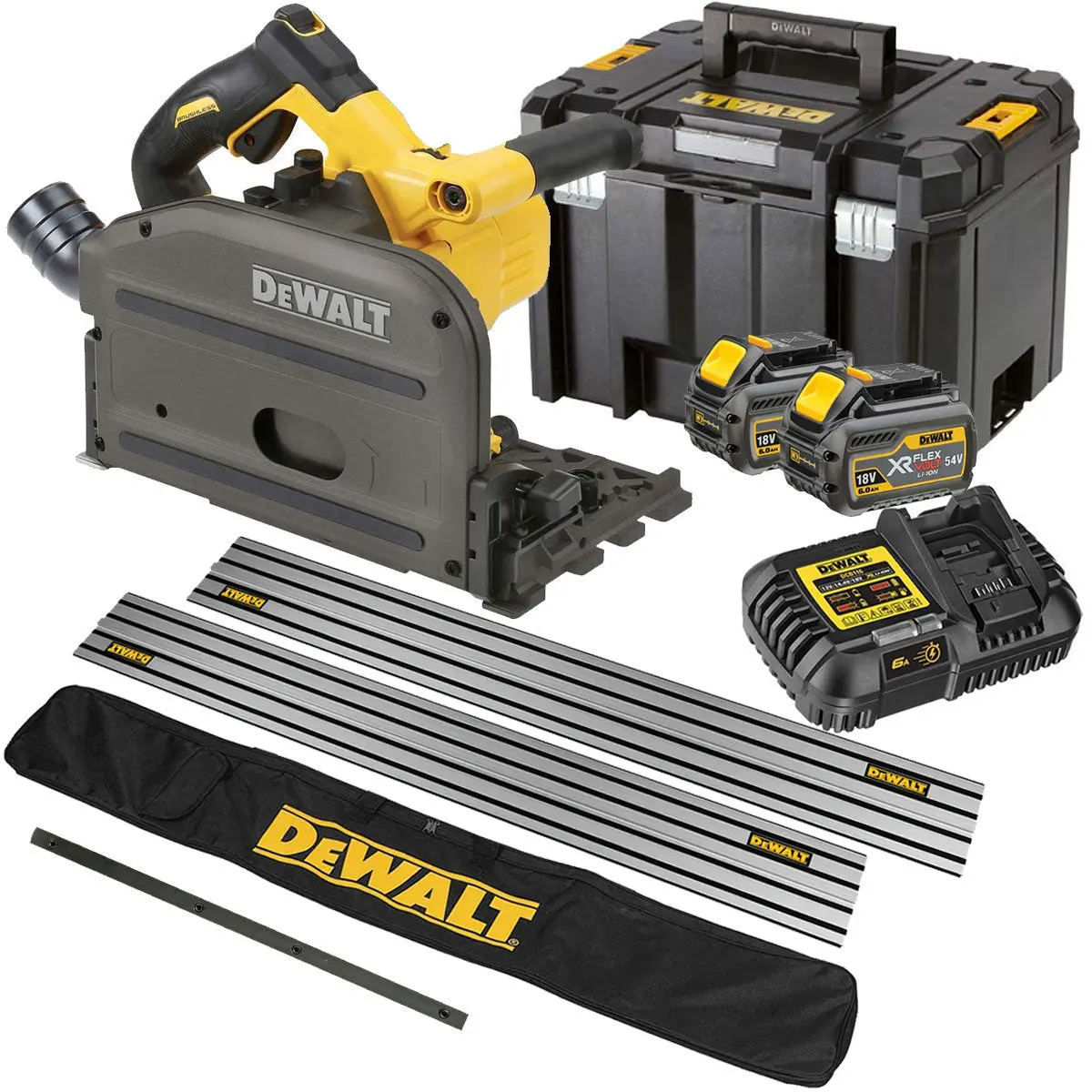 Dewalt Dcs520t2 54V Flexvolt Brushless 165Mm Plunge Saw With 2 X 6.0Ah Batteries & Charger In Case With Accessories 1