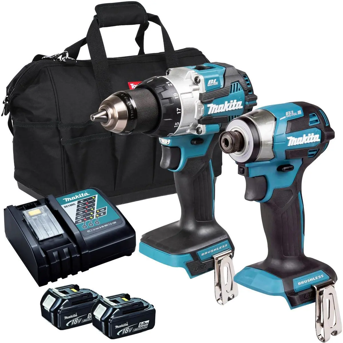 Makita 18V Brushless Impact Driver & Combi Drill With 2 X 5.0Ah Battery & Charger T4tkit-17182 1