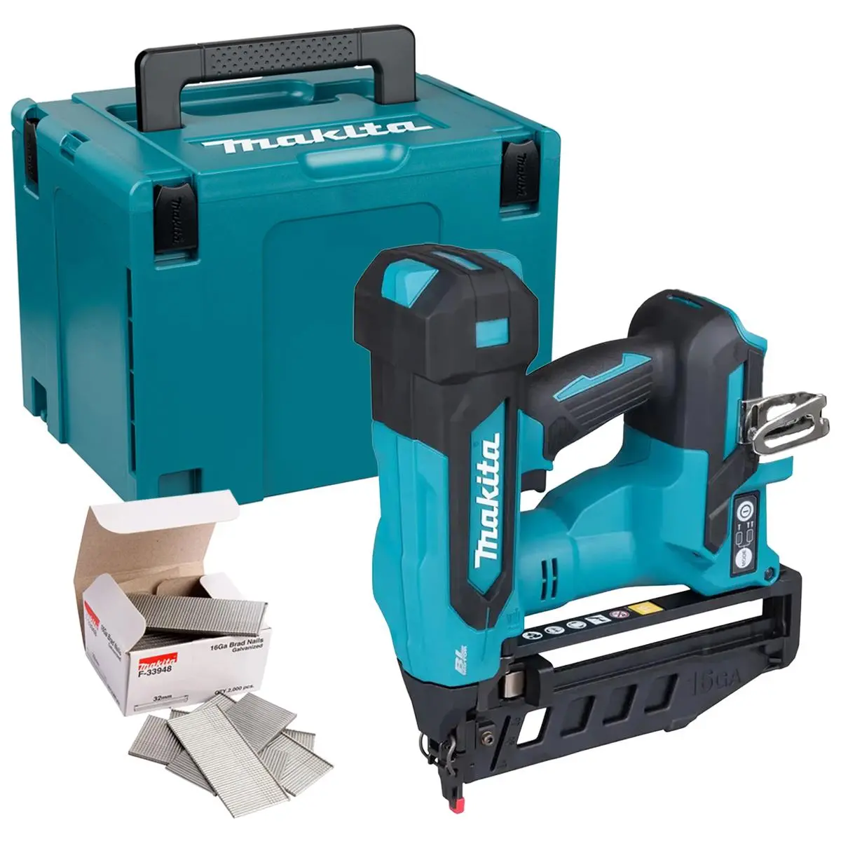 Makita Dbn601zj 18V Lxt Brushless 16Ga Straight Finishing Nailer With 2000 Piece Brad Nails & Case 1