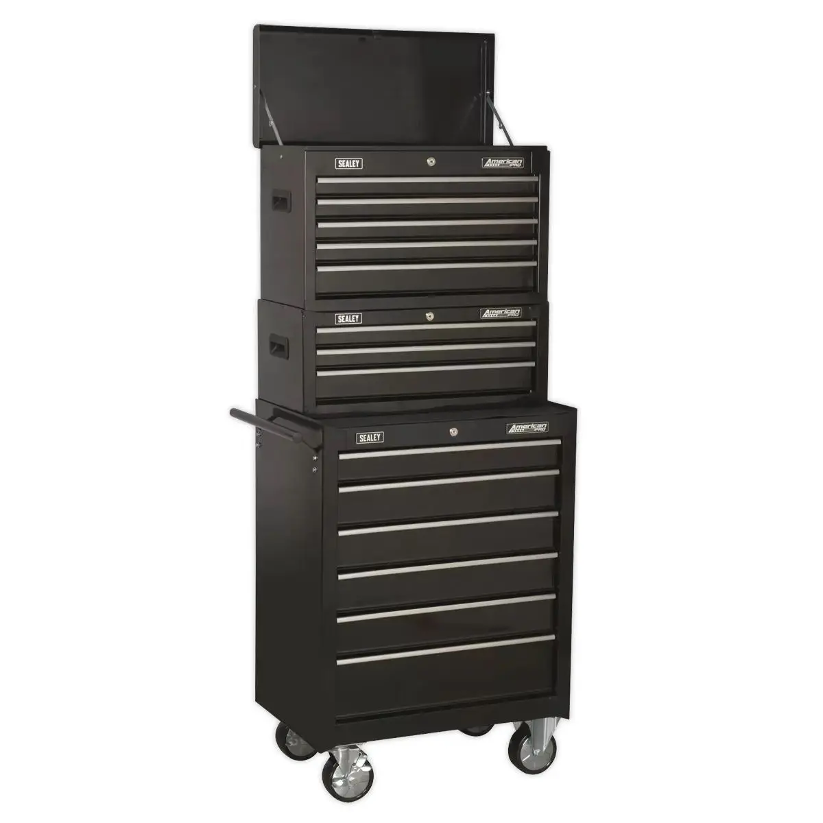 Sealey Ap22bstack Topchest, Mid-Box & Rollcab 14 Drawer Stack Black 1