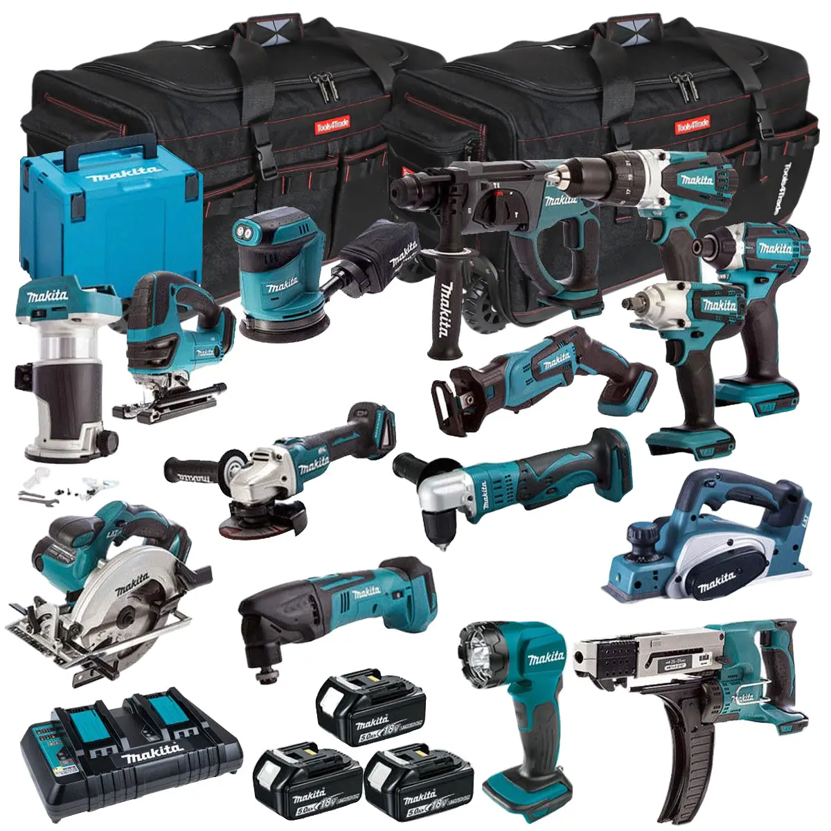 Makita 18V Diamond 15 Piece Tool Kit With 3 X 5.0Ah Battery & Charger T4tkit-701 1