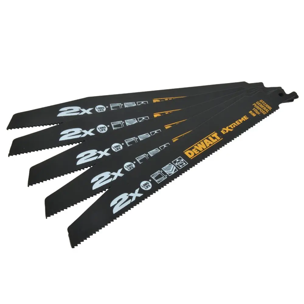 Dewalt 228Mm 10Tpi General Purpose Reciprocating Blades Dt2308l-Qz Pack Of 5 1