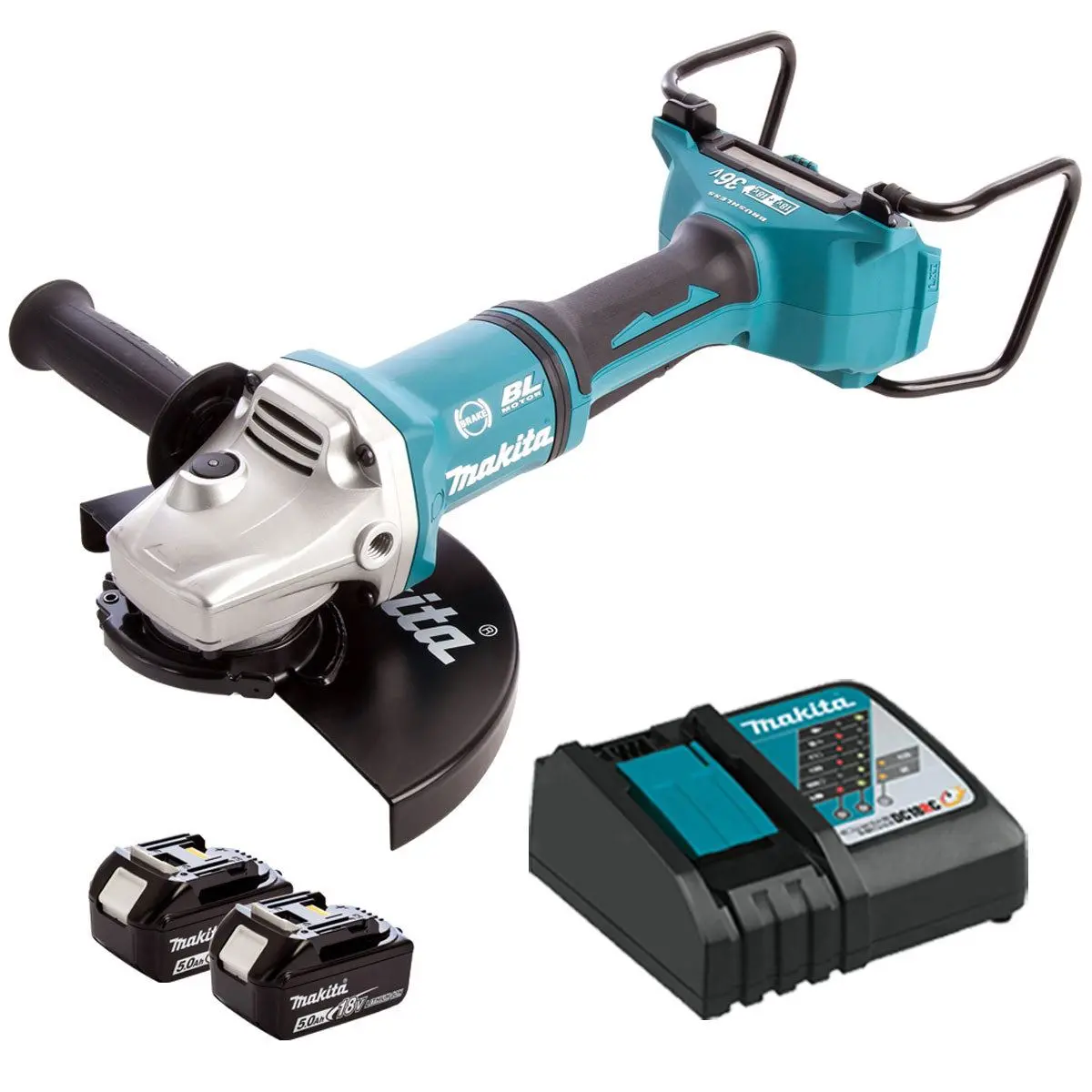 Makita Dga900z 36V Brushless 230Mm Angle Grinder With 2 X 5.0Ah Batteries & Charger 1