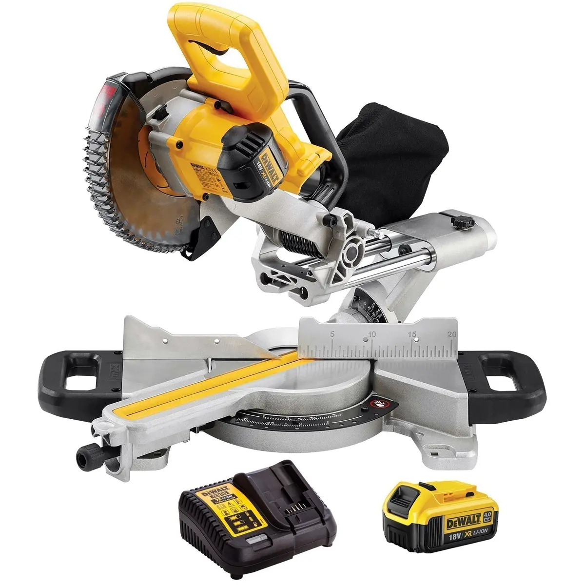 Dewalt Dcs365n 18V Xr 184Mm Xps Slide Mitre Saw Body With 4.0Ah Battery & Charger 1