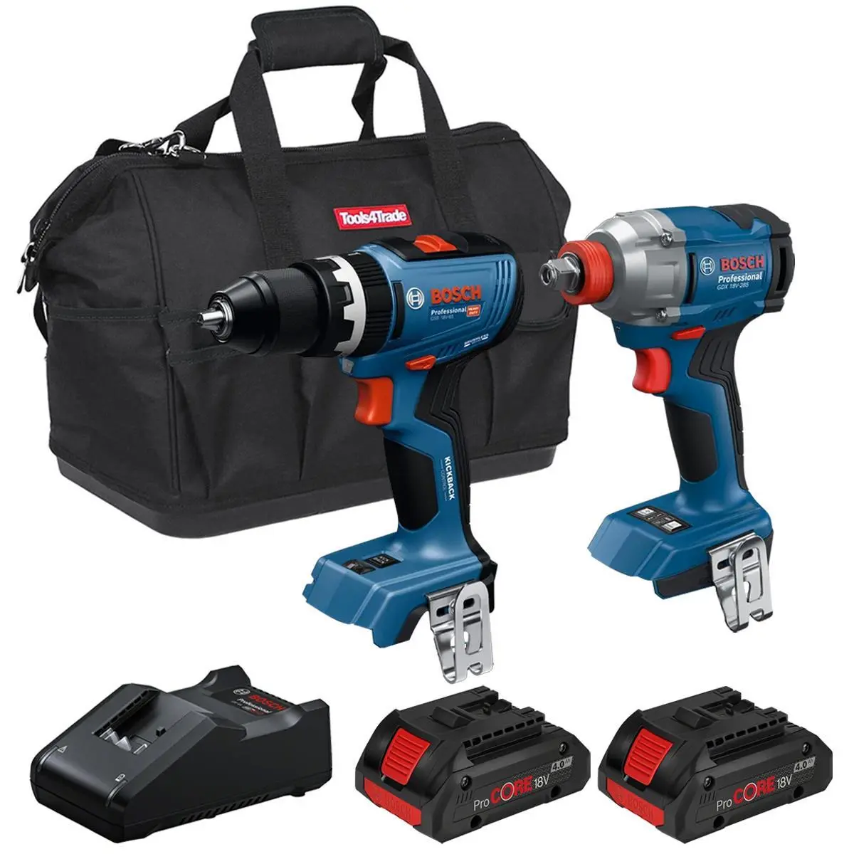 Bosch 18V Brushless Combi Drill & Impact Wrench With 2 X 4.0Ah Battery Charger & Bag T4tkit-28122 1