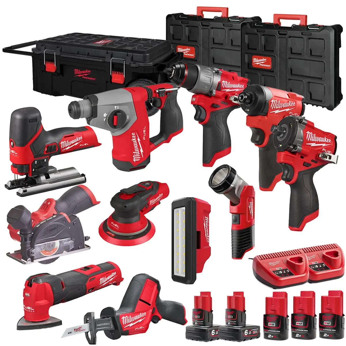Milwaukee 12V 11 Piece Power Tool Kit With 5 X Batteries T4tkitm - 18472 1
