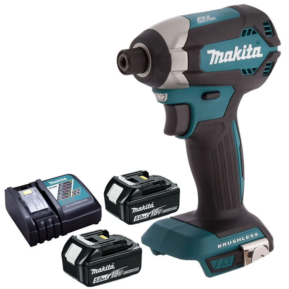 Makita Dtd153z 18V Brushless Impact Driver Body With 2 X 5.0Ah Battery & Charger 1