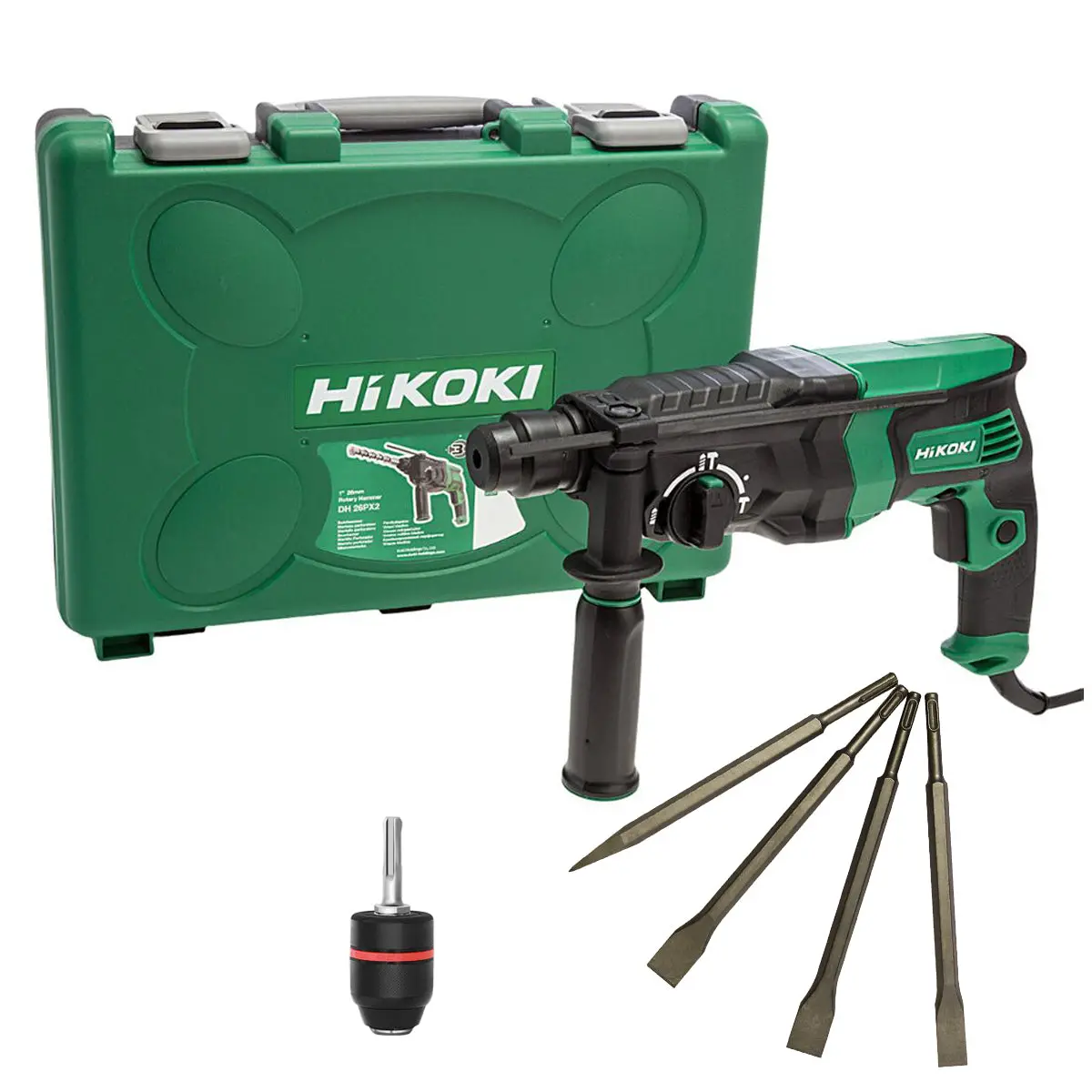 Hikoki Dh26px2 Sds+ Rotary Hammer Drill 240V With Chisel Set And Keyless Chuck 1