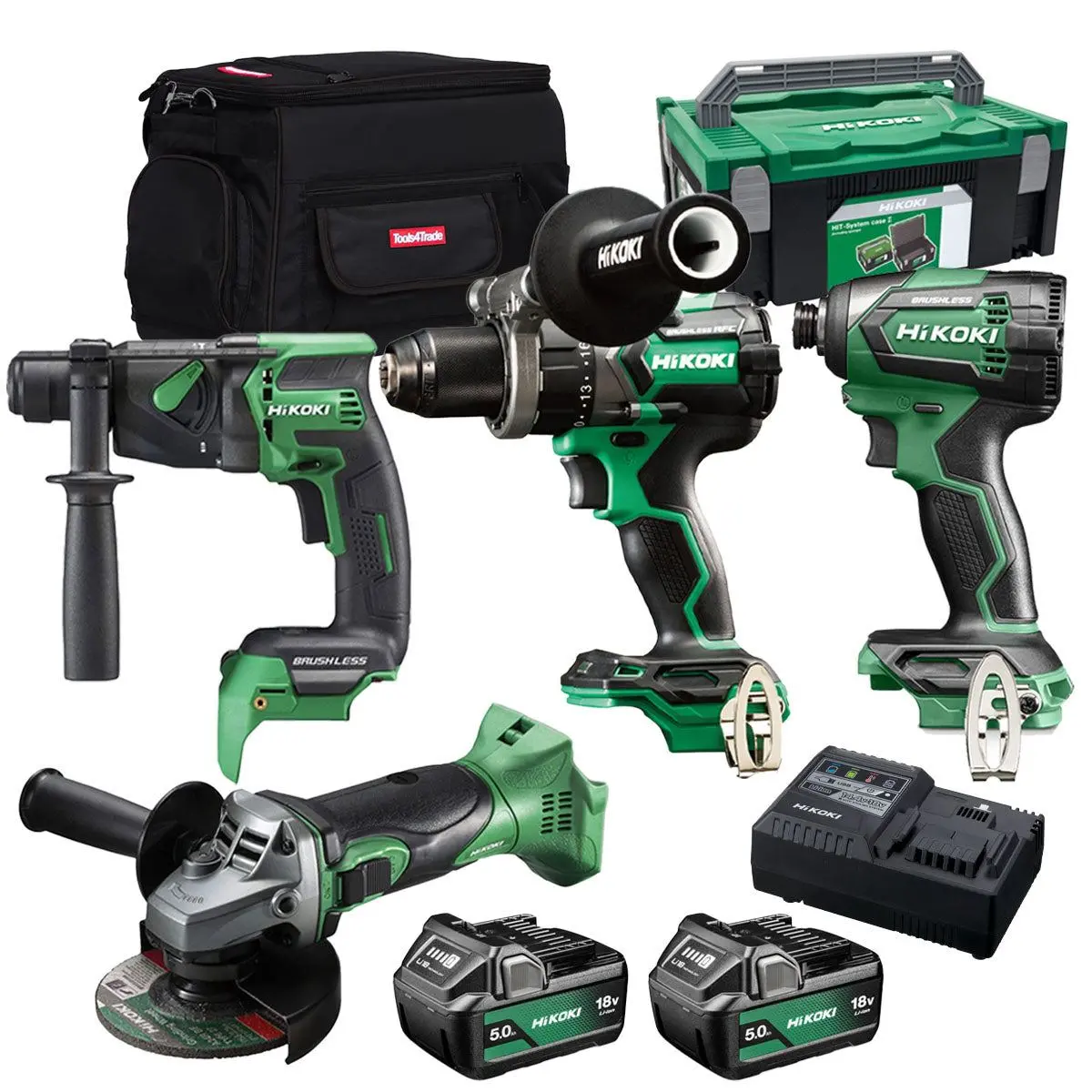 Hikoki 18V 4 Piece Power Tool Combo Kit With 2 X 5.0Ah Battery & Charger T4tkit-27307 1