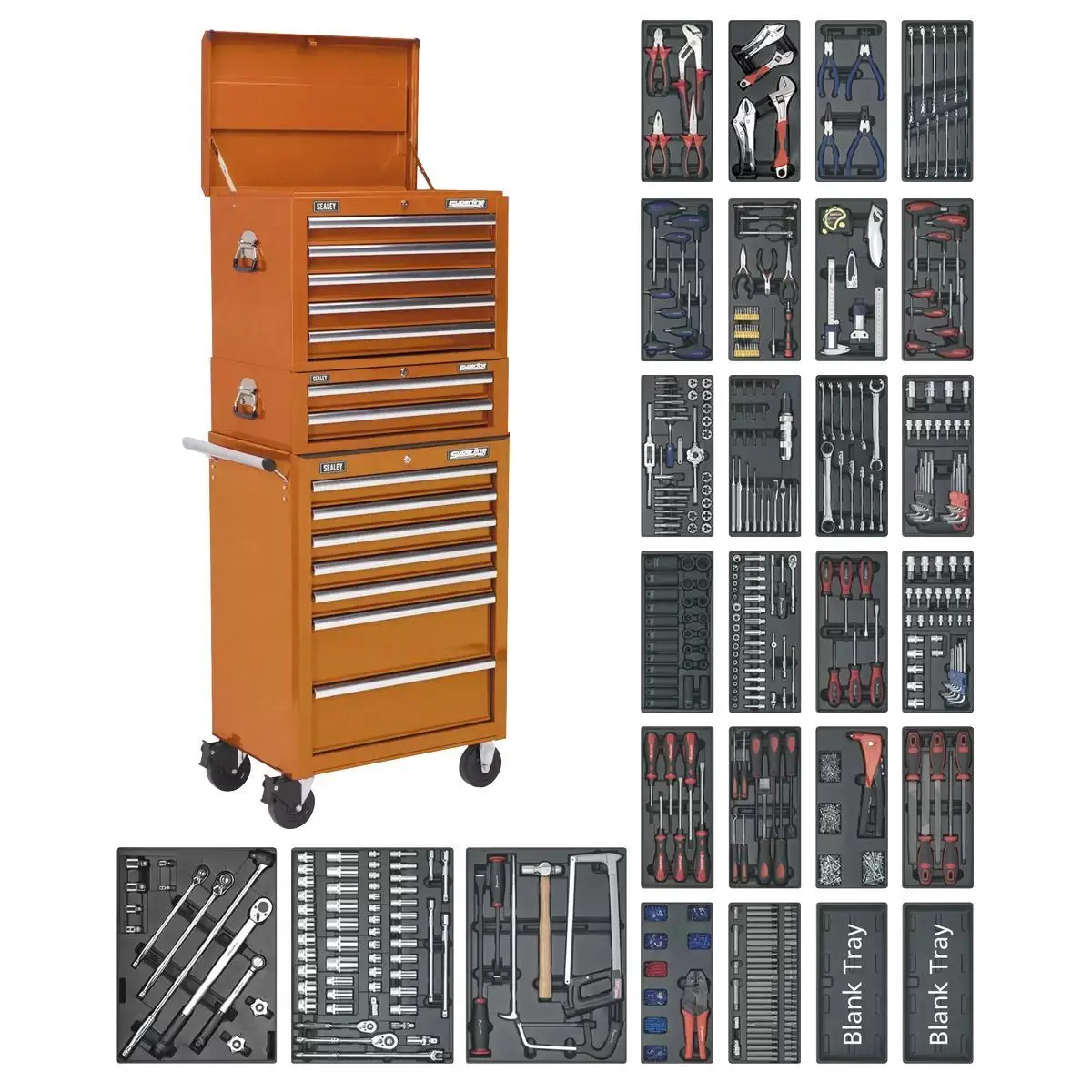 Sealey Sptocombo1 Tool Chest Combination 14 Drawer With Ball Bearing Slides Orange & 1179Pc Tool Kit20787 1