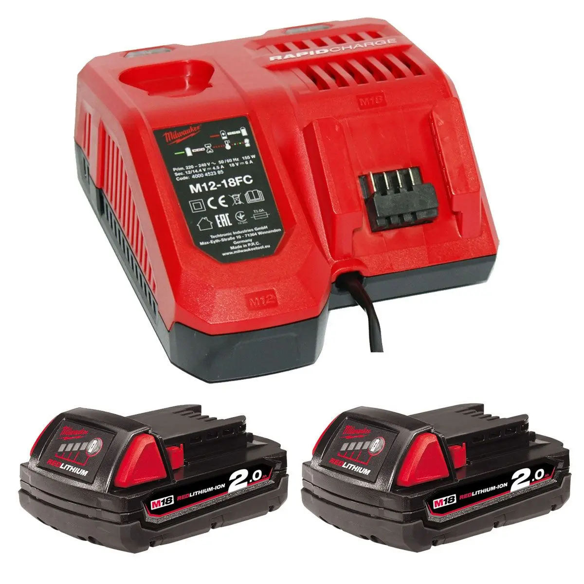 Milwaukee M12-18Fc 12-18V Multi Voltage Fast Charger With 2 X 2.0Ah Battery 1