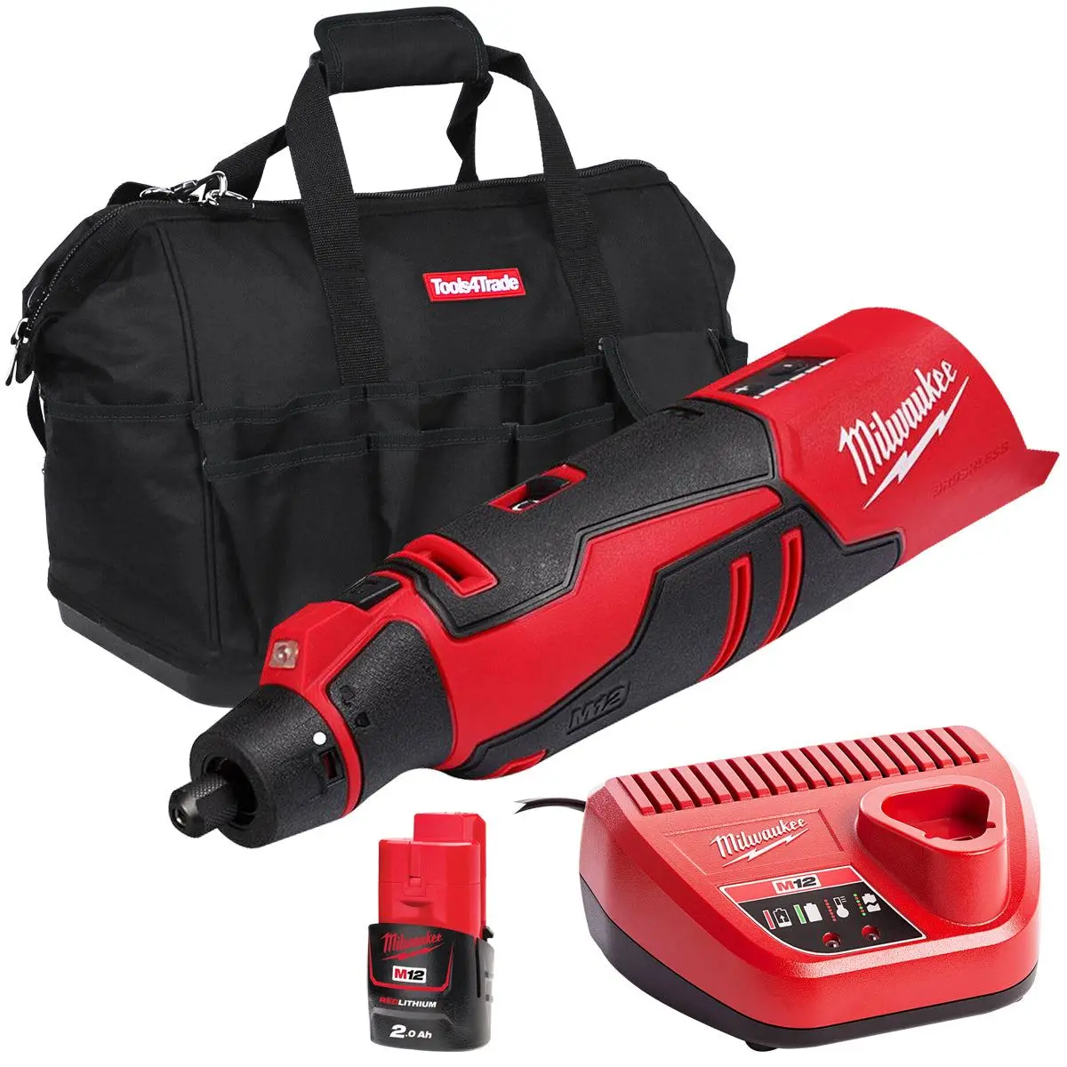 Milwaukee M12blrot-0 12V Brushless Rotary Tool With 1 X 2.0Ah Battery Charger & Bag 1