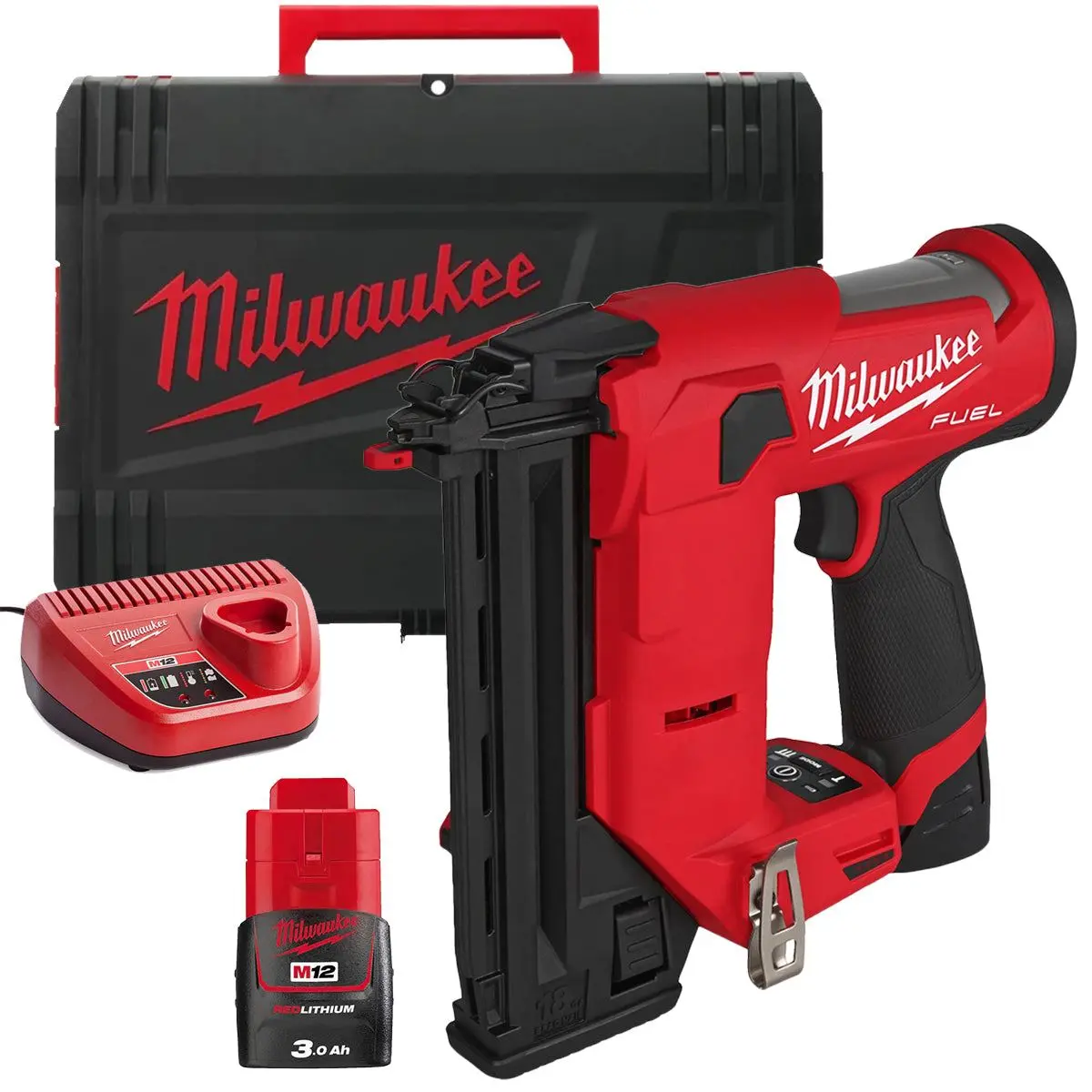 Milwaukee M12fcn18gs-0X 12V Brushless Bard Nailer With 1 X 3.0Ah Battery Charger & Case 1