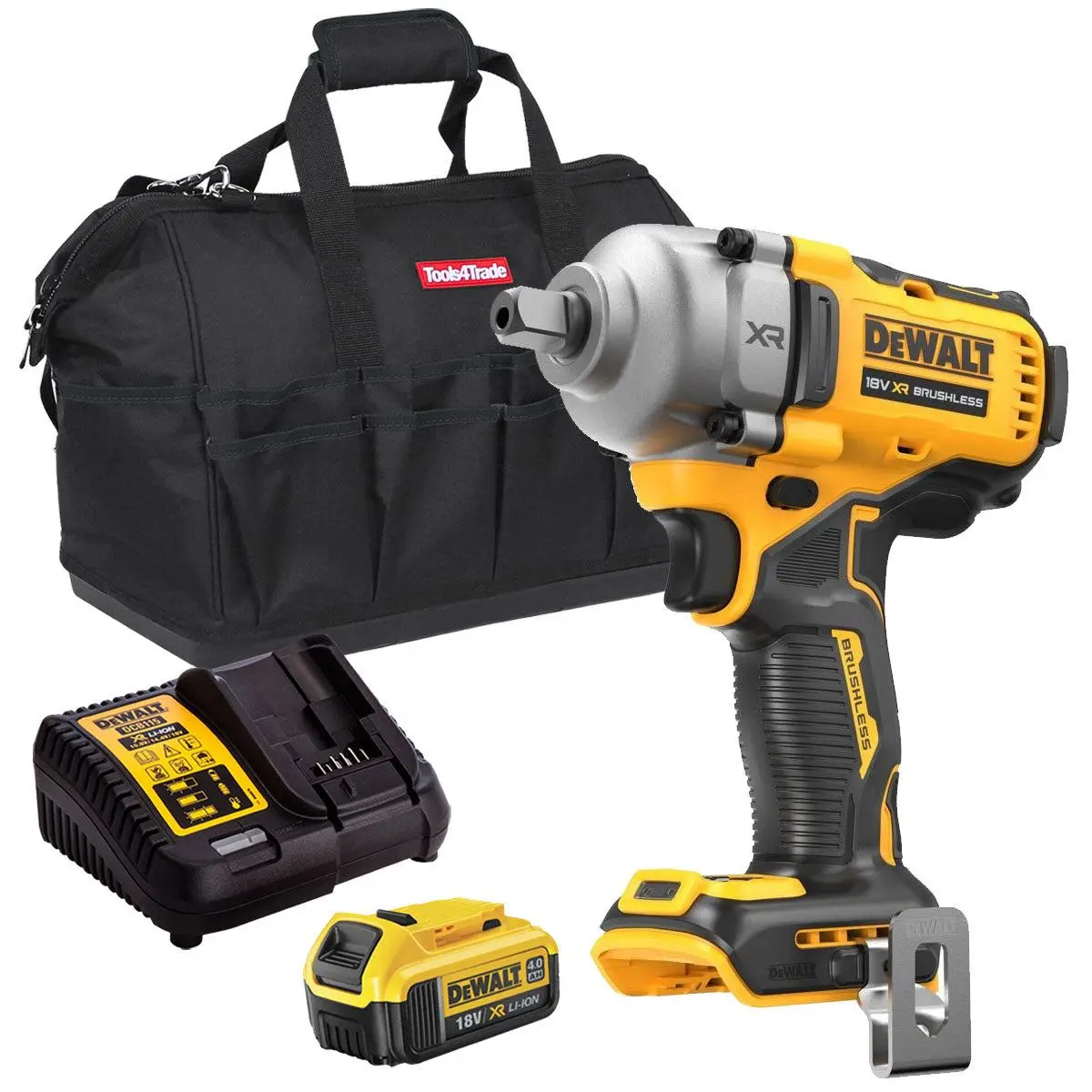 Dewalt Dcf892n 18V Brushless 1/2" Compact High Torque Wrench With 1 X 4.0Ah Battery Charger & Bag 1