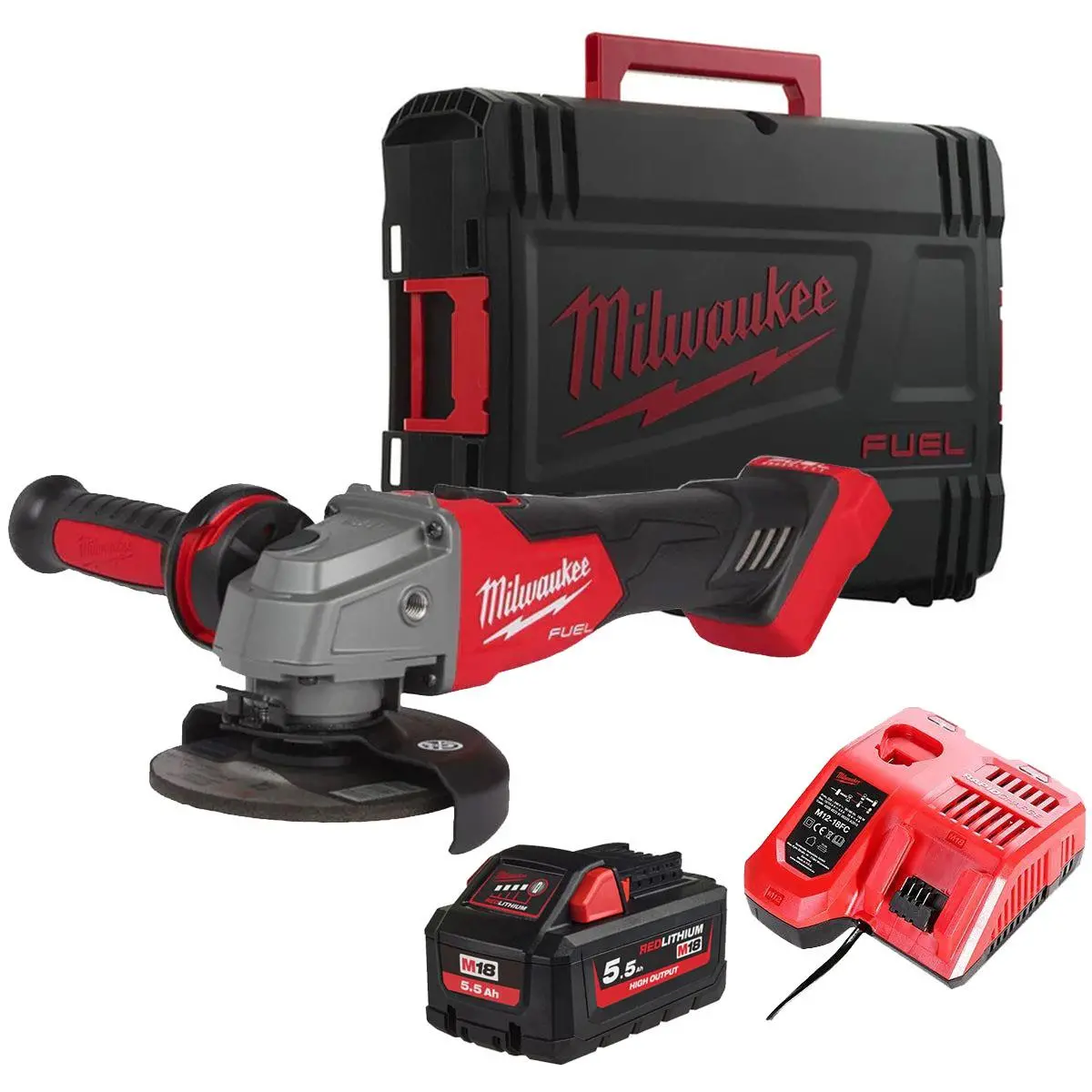 Milwaukee M18fsag115x-0 18V 115Mm Fuel Brushless Angle Grinder With 1 X 5.5Ah Battery Charger & Empty Tool Box (Without Inlay) 1