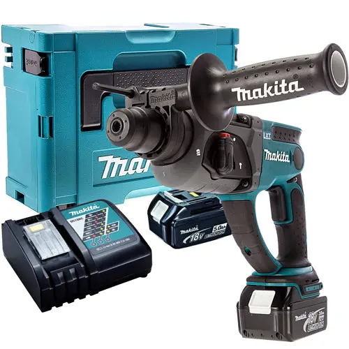 Makita Dhr202z 18V Sds+ Rotary Hammer Drill With 2 X 5.0Ah Batteries & Charger In Case 1