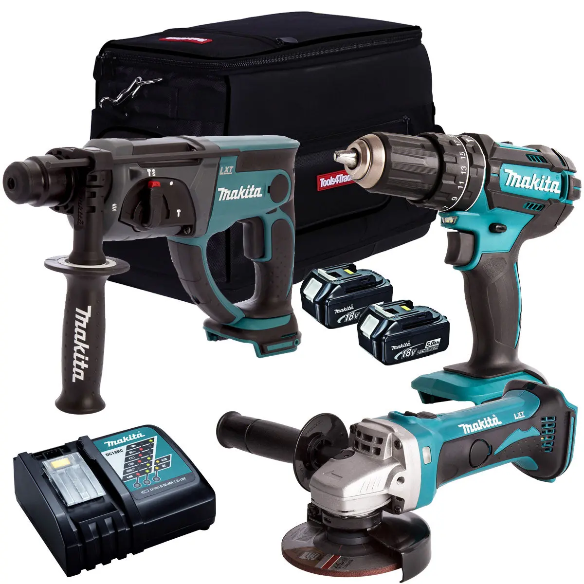 Makita 18V 3 Piece Power Tool Kit With 2 X 5.0Ah Battery & Charger T4tkit-63 1