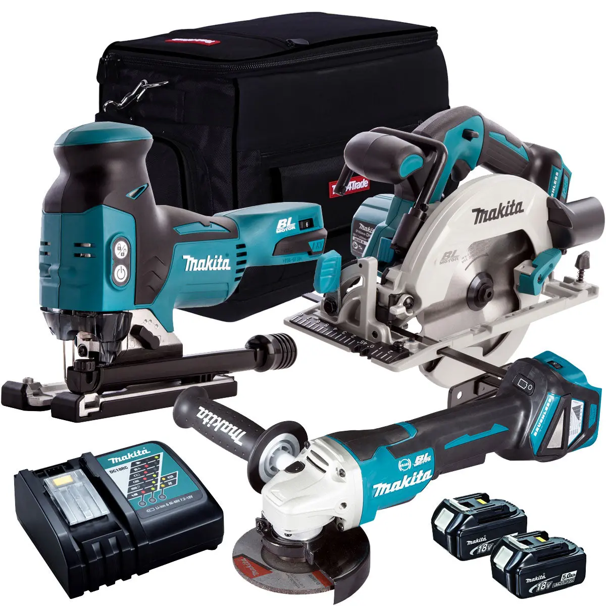 Makita 18V 3 Piece Power Tool Kit With 2 X 5.0Ah Battery & Charger T4tkit-67 1