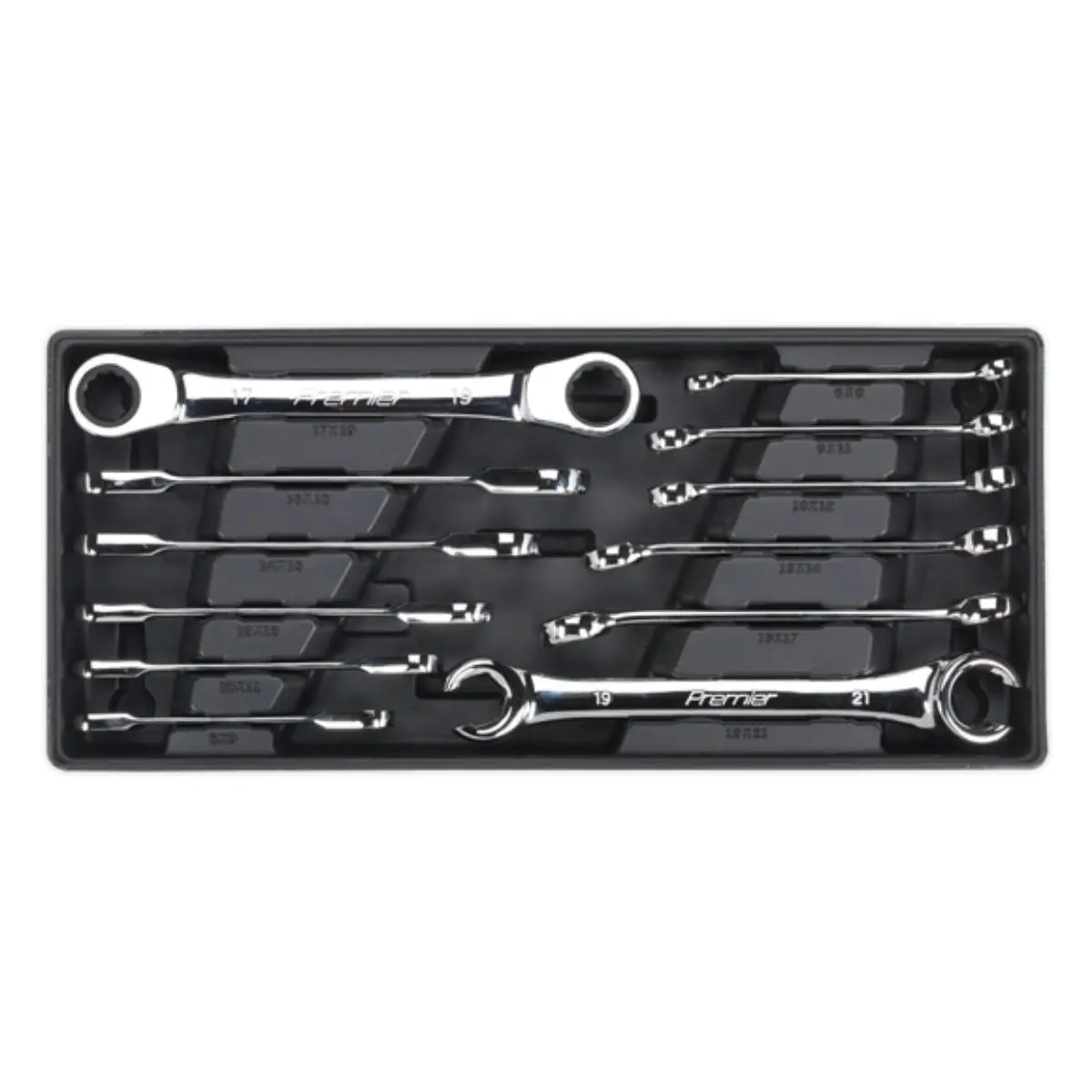 Sealey Tbt13 Flare Nut & Ratchet Ring Spanner 12Pc Set With Tool Tray 1