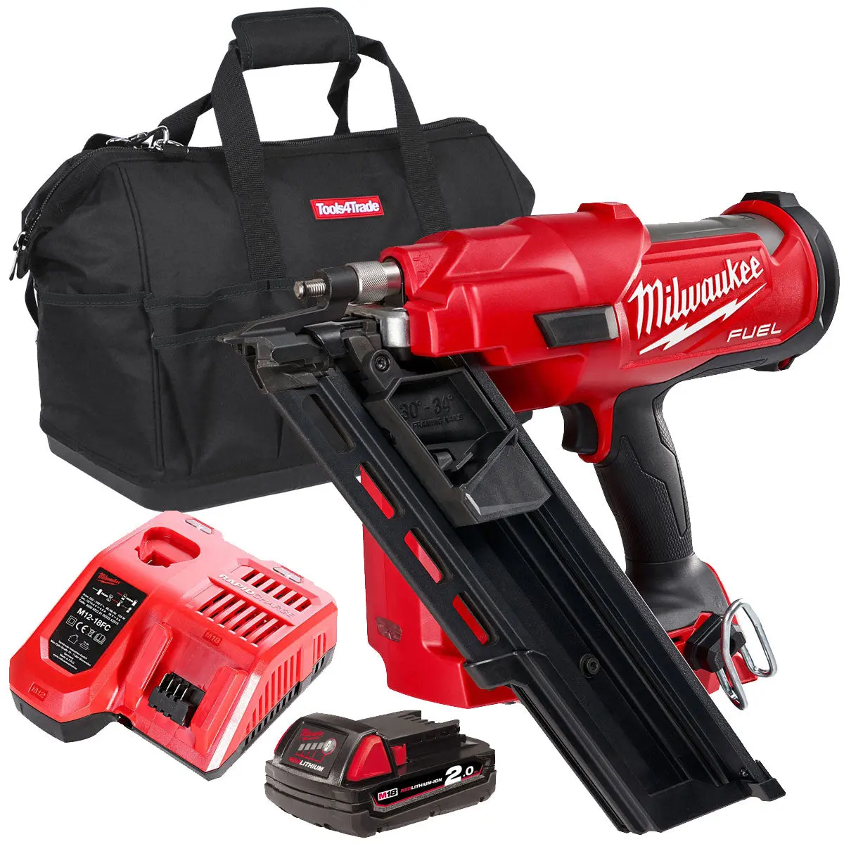 Milwaukee M18ffn-0 18V Brushless First Fix Framing Nailer With 1 X 2.0Ah Batteries Charger & Bag 1