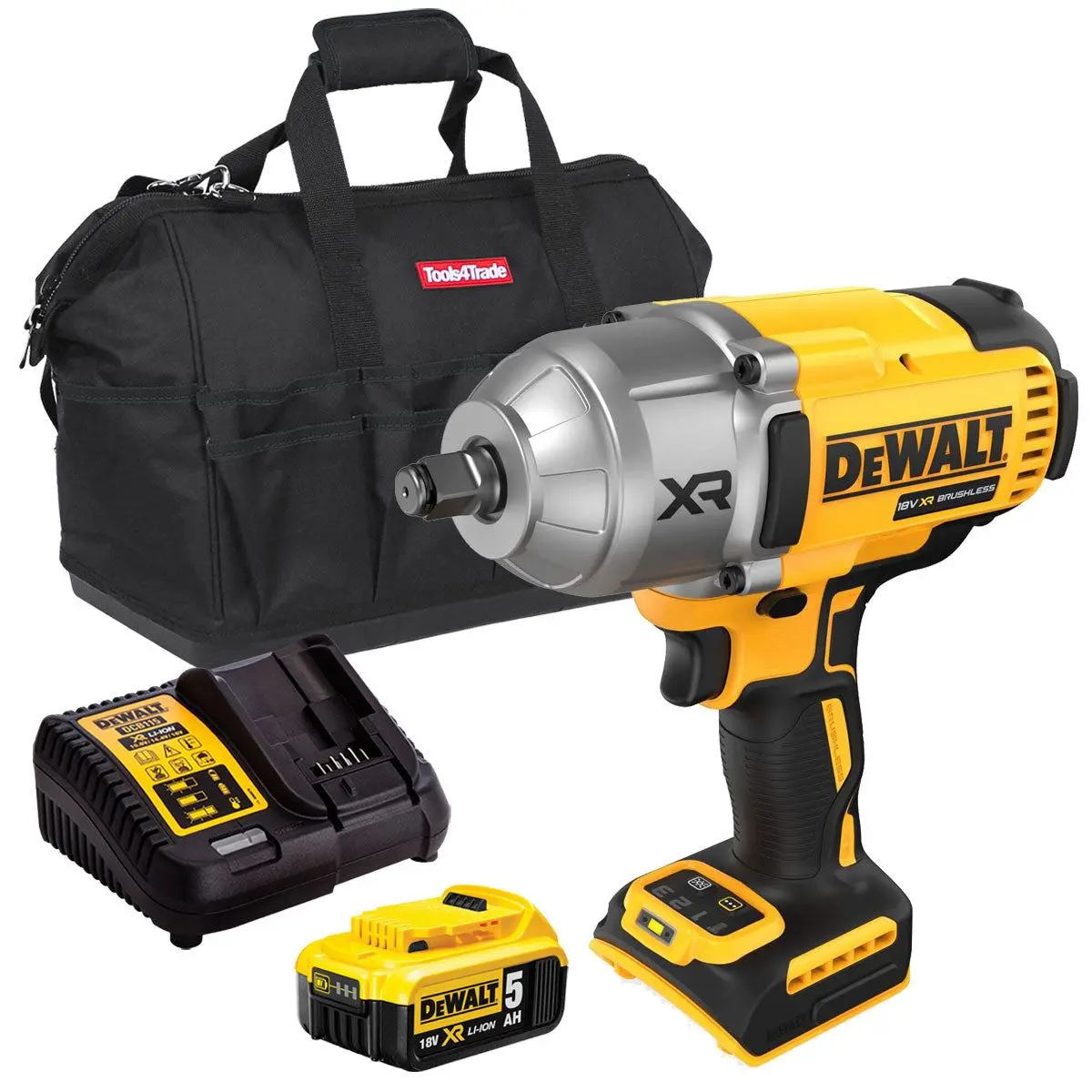 Dewalt Dcf900n 18V Xr Brushless 1/2” High Torque Impact Wrench Hog Ring With 1 X 5.0Ah Battery Charger & Bag 1